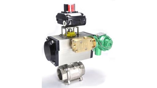 ball valve with pneumatic actuator, switch box and IP67 namur mounted pilot solenoid valve