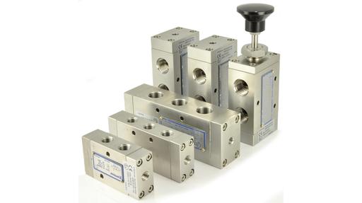 3/2 and 5/2 spool valves with pilot or hand operation